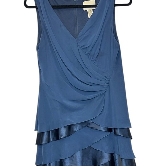 Vintage Blue Satin Tiered Maxi Dress Sz 8 Formal Evening Gown Mother of Bride - Picture 6 of 9